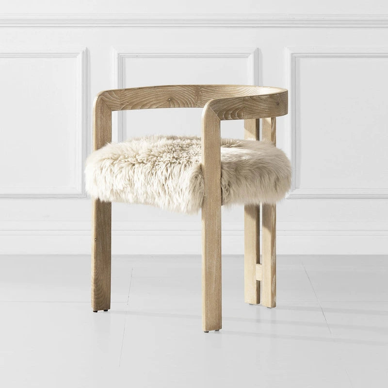 Chaise de salle à manger en peau de mouton beige – Une seule