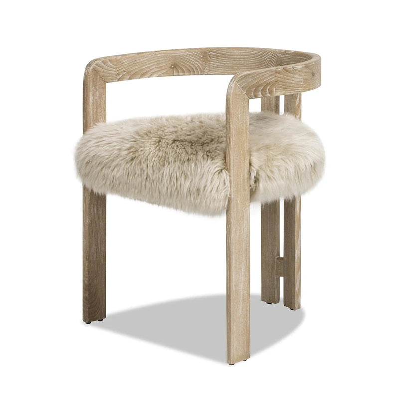 Chaise de salle à manger en peau de mouton beige – Une seule