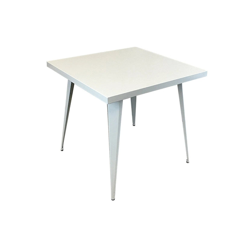 Table à manger carrée en métal gris/blanc avec pieds en métal, 4 places