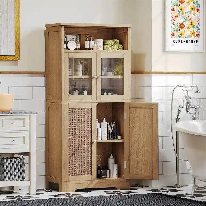 Armoire de rangement de salle de bain noire / blanche / marron / naturelle — Autonome, pour 1 personne