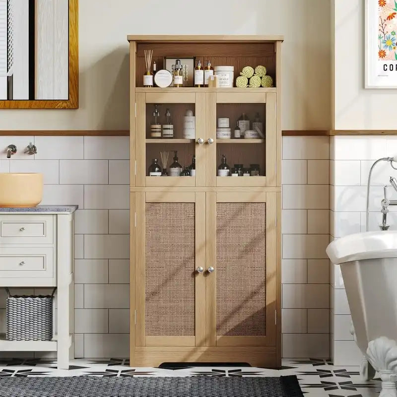 Armoire de rangement de salle de bain noire / blanche / marron / naturelle — Autonome, pour 1 personne