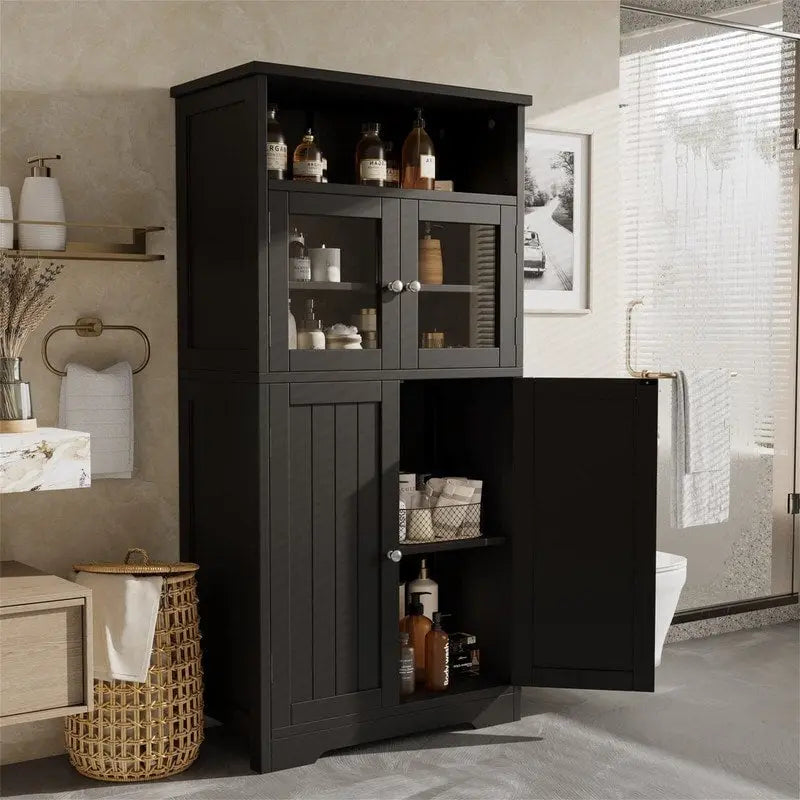 Armoire de rangement de salle de bain noire / blanche / marron / naturelle — Autonome, pour 1 personne